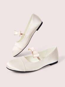 CUCCOO DOLLMOD Women's Shoes, Light Pink Satin Bow Ballet Flats, Round Toe Comfortable Mary Jane Shoes, Soft Overalls For Daily Wedding Parties - Baby Pink - View 8