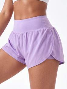 SHEIN BASICS Summer High-Waisted Solid Color 2 In 1 Sports Shorts Jogger Shorts Comfy Short Sweater Shorts - Mauve Purple - View 4
