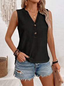 Hotletica Women's Solid Color Fashion Button Decor Camisole, Versatile For Daily Wear - Black - View 3