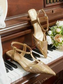 CUCCOO HITCHD 金色尖头水钻小猫跟鞋 女士优雅婚礼高跟鞋 - 金色 - 查看 1