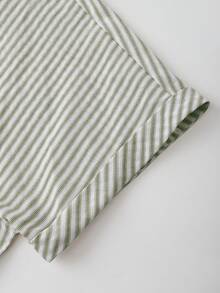 SHEIN Franclia 女款輕量條紋短袖洋裝，復古風格 - 軍綠色 - 查看 5