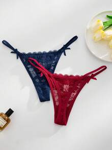 SHEIN 12件套浪漫性感蕾丝女士丁字裤 - 彩色 - 查看 5