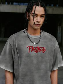 PAVTROS Kaos Bordir Fashion Pria (Cetakan Semprot Asimetris), Liburan - Dark Grey - View 2
