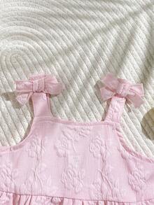 SHEIN Playful Pals 女婴夏季无袖提花吊带背心和百搭休闲短裤套装，适合夏季外出、度假或日常公园散步。 - 粉色 - 查看 5