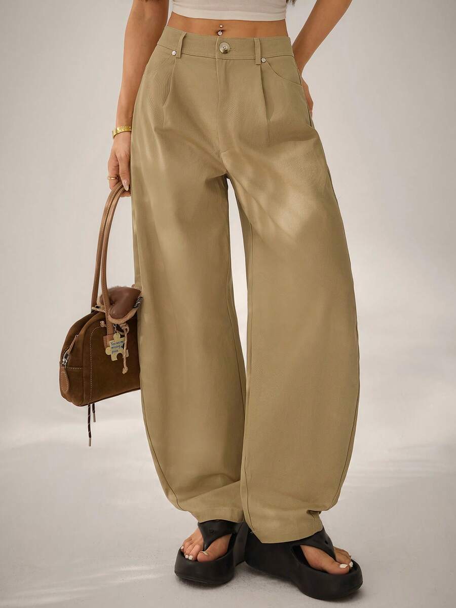 SHEIN PETITE Women's Loose Solid Color Harem Pants With Pockets, Casual Spring/Summer Style
