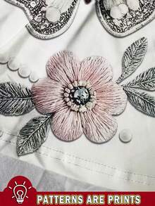 EMERY ROSE 女士夏季蝴蝶花朵印花V领无袖纽扣上衣，优雅领口设计修身休闲背心 - 白色 - 查看 3