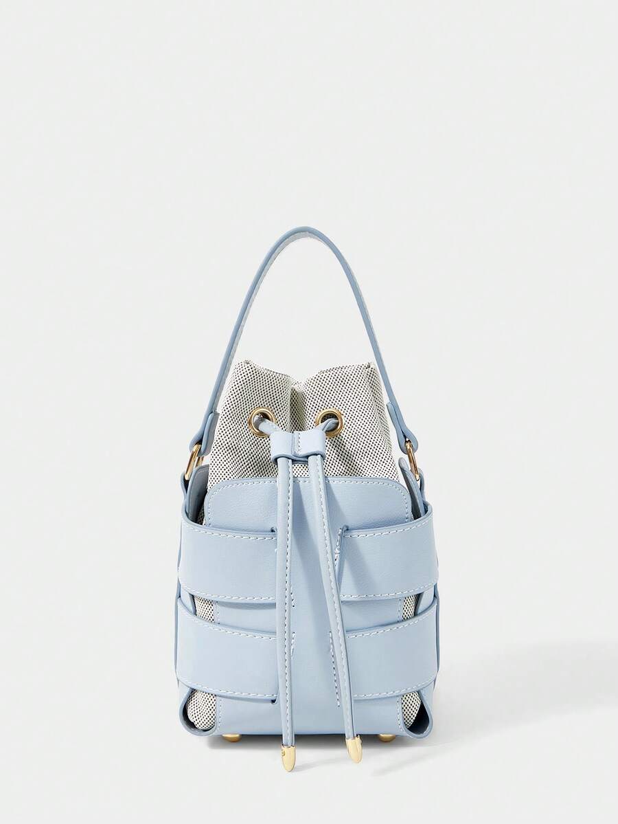 SHECARRY Women's Fashion Two-In-One Handbag, Fresh Light Blue Messenger Bucket Bag, Exquisite And Simple Hollow Craftsmanship, Suitable For Commuting, Daily Life, Shopping, Vacation, Travel, Matching - Light blue - View 1