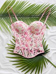 Soleia 女款花卉刺繡圖案時尚百搭約會吊帶上衣 - 彩色 - 查看 4