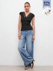 Maija Áo dệt kim phối ren dáng casual dành cho nữ, thanh lịch và thoải mái cho kỳ nghỉ xuân/hè. - màu đen - Xem 3