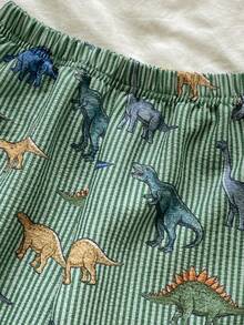 SHEIN 2pcs Boys' Dinosaur All-Over Print Collared Short Sleeve Top And Pants Pajama Set - Green - View 8