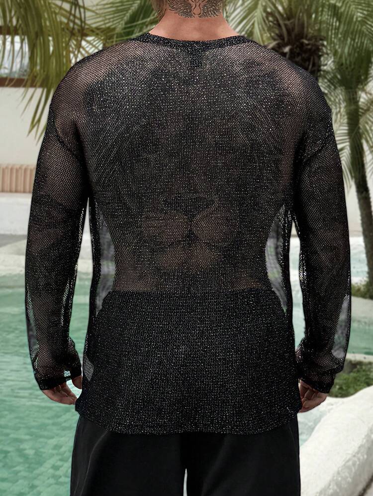 Men's Black Mesh Fabric Cover Up