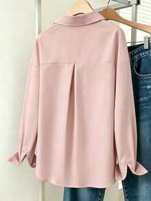 Simple, Solid-Color Women's Everyday Button-Down Shirt - Apricot - View 2