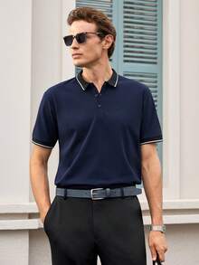 Officeau Chemise polo d'été décontractée rafraîchissante pour hommes, idéale pour les vacances et les affaires - Bleu marine - Voir 1