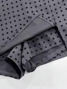 Grovea Plus Size Women's Casual Elegant 2 In 1 A-Line Waist Side Slit Polka Dot Print Skort, Suitable For Dating, Office, Commuting, Business, Home, Travel Occasions - Grey - View 6