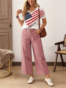 EMERY ROSE Jeans de pierna ancha de unicolor casual y cómodo para tallas grandes - Rosa coral - Ver 5