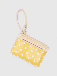 ROMWE 1Pc Y2K Polka Dot Mini Coin Purse, Fashion PU Small Wallet, Kawaii Style Card Holder, ID Document Storage Bag, Detachable Multi-Layer Slim Polka Dot Card Organizer - Yellow - View 5