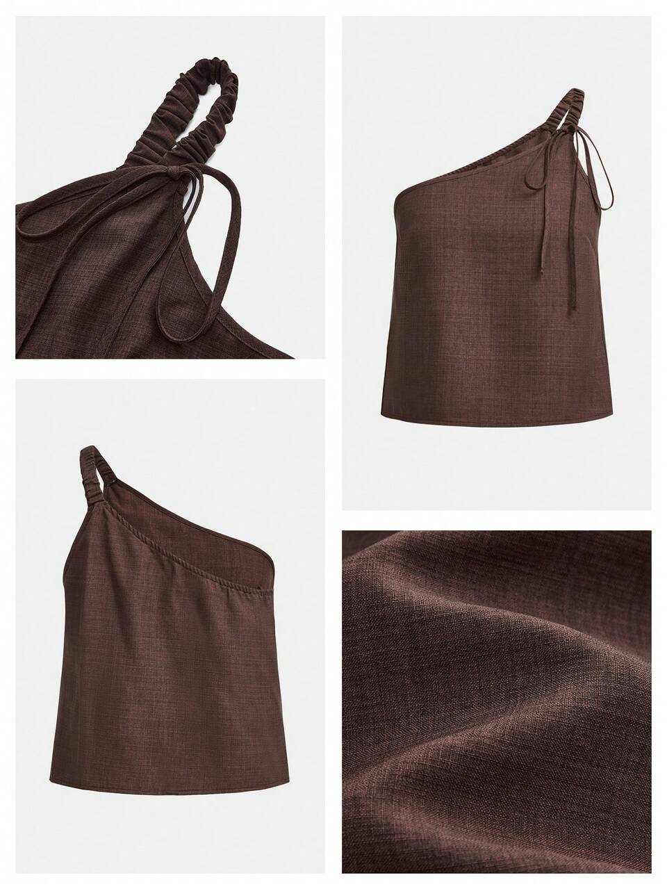 SHEIN Maija Women's Chic Brown Asymmetric Collar Sleeveless Casual Top, Summer Beach Vacation Vacation, Brunch, Solid Color Holiday Top