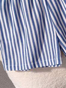 Young Girl Woven Striped Letter Print Casual Shorts - Royal Blue - View 6