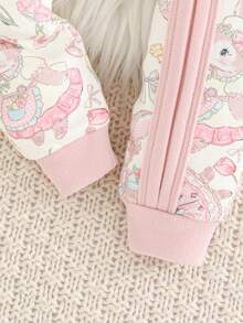 Cozy Pixies Baby Girl Cartoon Print Soft Knit Snug Fit Pajama Set, Long Sleeve Romper And Pants, Comfortable And Versatile - Multicolor - View 5