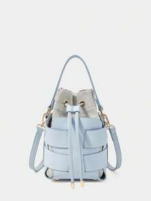SHECARRY Women's Fashion Two-In-One Handbag, Fresh Light Blue Messenger Bucket Bag, Exquisite And Simple Hollow Craftsmanship, Suitable For Commuting, Daily Life, Shopping, Vacation, Travel, Matching - Light blue - View 5