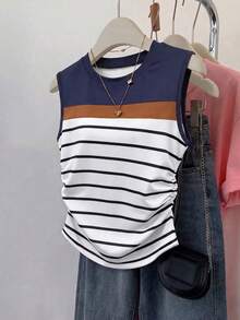 GlowEve Nova Moda de Primavera e Verão, Casual, Diária, Regata com Gola Redonda e Estampa Digital - Multicolorido - Visão 5