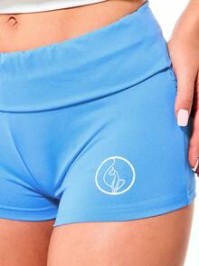 BABYPHAT Fold Over Waist Booty Shorts With Logo Print And Side Stripe Detail For Summer - Aquarius Blue - View 6