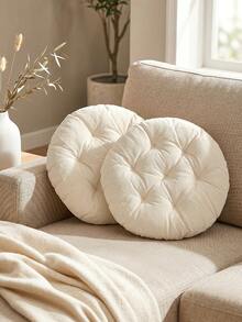 1PC Beige Canvas Regenerated Cellulose Thick Cushion, Circular Cushion, Seat Cushion, Chair Cushion - Beige - View 3