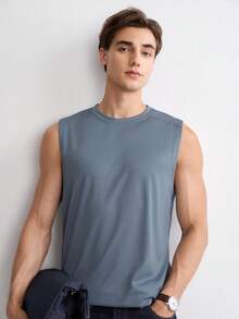 RONVEXI Hombres Top tank unicolor - Azul - Ver 1