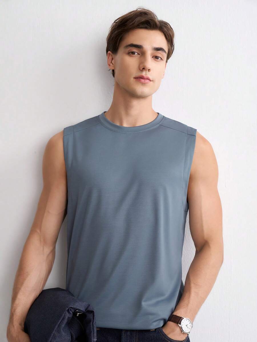 RONVEXI Hombres Top tank unicolor - Azul - Ver 1