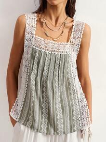 Bohemela Women's Lace Ruffle Casual Cottage Core Vintage Versatile Daily Wear Top Vacation Sage Green Summer - Green - View 1