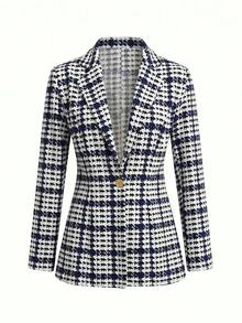 SHEIN Clasi 女款時尚千鳥格單排釦外套 & 長褲 2件套裝 - 彩色 - 查看 5