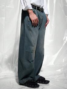 IRON GLYPH Jeans diarios simples de unicolor para hombres - Azul lavado medio - Ver 7