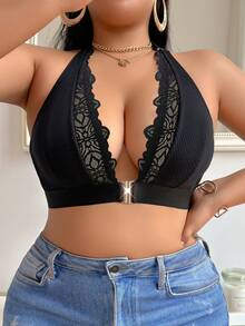 SHEIN 3件套大码前开式蕾丝拼接内衣文胸套装 - 彩色 - 查看 3