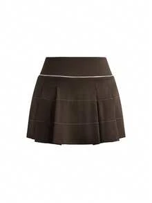 SHEIN Cheerettes Women's Casual Everyday Commute Contrast Piping Sports Skort, Summer - Brown - View 3