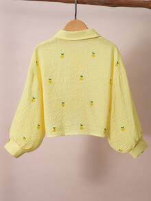 SHEIN 青少年女孩條紋檸檬刺繡休閒百搭日常穿著襯衫 - 黃色 - 查看 2