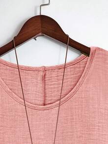 EMERY ROSE Plus Size Casual Solid Color Batwing Sleeve Shirt And Pants 2 Pieces Set - Coral Pink - View 3
