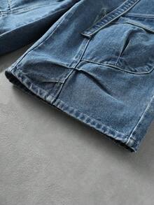 ROMWE MEN Pantalones cortos vaqueros holgados y casuales con cordón y múltiples bolsillos, con efecto lavado vintage para hombres - Azul - Ver 5