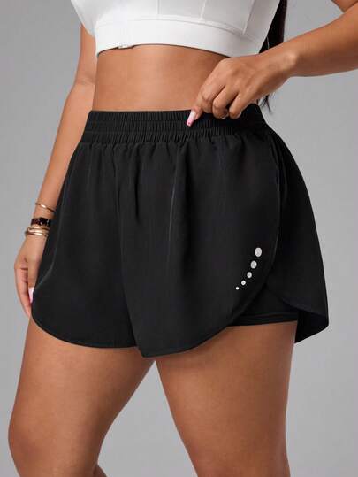 Easithlete Plus Size Women's Polka Dot Print Elastic Waist Loose Casual Shorts