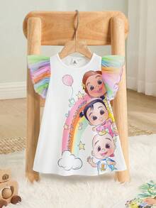 CoComelon X SHEIN Baby Girl Rainbow Print Colorful Sweet Dress - White - View 1