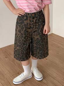 Young Girl'Summer Y2k Distressed Casual Soft Cotton Leopard Print Loose Fit Denim Jeans Short,For Kids Girls Spring/Summer Dailywear Outfits,Girls Streetwear Outfits,Festival Outfits For Girls ,Party Outfits For Girls ,Beach Outfits For Girls ,Birthday Outfits For Girls ,Country Clothes For Girls ,Girls Graduation Outfit,Casual Girls Outfits,Summer Vacation Outfits For Girls ,Graphic Jeans Girls ,Toddler Shorts,4-Years-Old Girls Shorts,Casual Shorts,Summer Shorts,2000s Baggy Shorts,Leopard Jeans - Brown - View 5