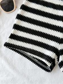 SHEIN Tween Girls' Knit Striped Lounge Shorts - Black and White - View 4