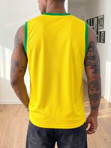 Manfinity Gritte Field Men's Brasil Print Sleeveless Ringer Sports Tank Top, Gym - Mustard Yellow - View 3