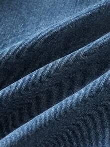 ROMWE MEN Pantalones cortos vaqueros holgados y casuales con cordón y múltiples bolsillos, con efecto lavado vintage para hombres - Azul - Ver 8
