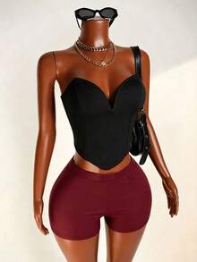 BamGleam Top Sin Tirantes De Color Sólido Para Mujer - Negro - Ver 4