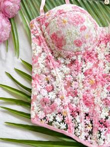 Soleia 女款花卉刺繡圖案時尚百搭約會吊帶上衣 - 彩色 - 查看 5
