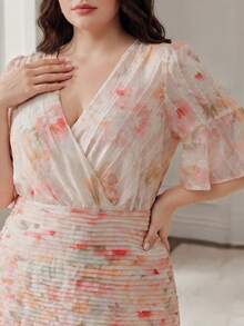 Anewsta Vestido largo elegante de mujer de talla grande con cintura ajustada, de chifón con estampado floral romántico de jacquard, para vacaciones de primavera/verano - Multicolor - Ver 2