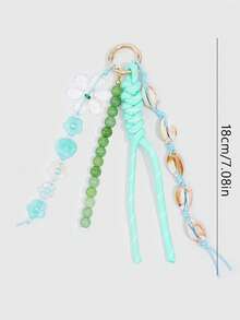 ROMWE Fairycore 1 Piece Spring Summer Dopamine Style Colorful Beaded Bag Keychain Pendant, Woven Rope Bag Charm, DIY Hanging Ornament - teal - View 2