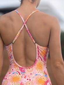 Swim Nautrix 1 pièce Maillot de bain monokini élégant à bretelles fines avec imprimé aléatoire - Multicolore - Voir 3