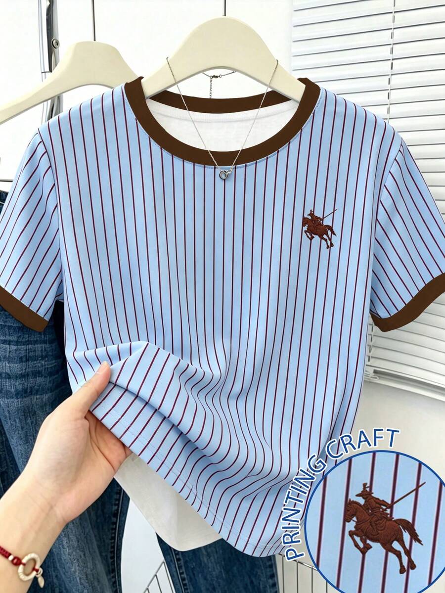 Resyla Women's Color Block Striped Round Neck Short Sleeve T-Shirt - White - View 1