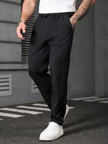 Manfinity Homme Pantalones negros casuales y versátiles para hombres, ideales para el transporte - Negro - Ver 5